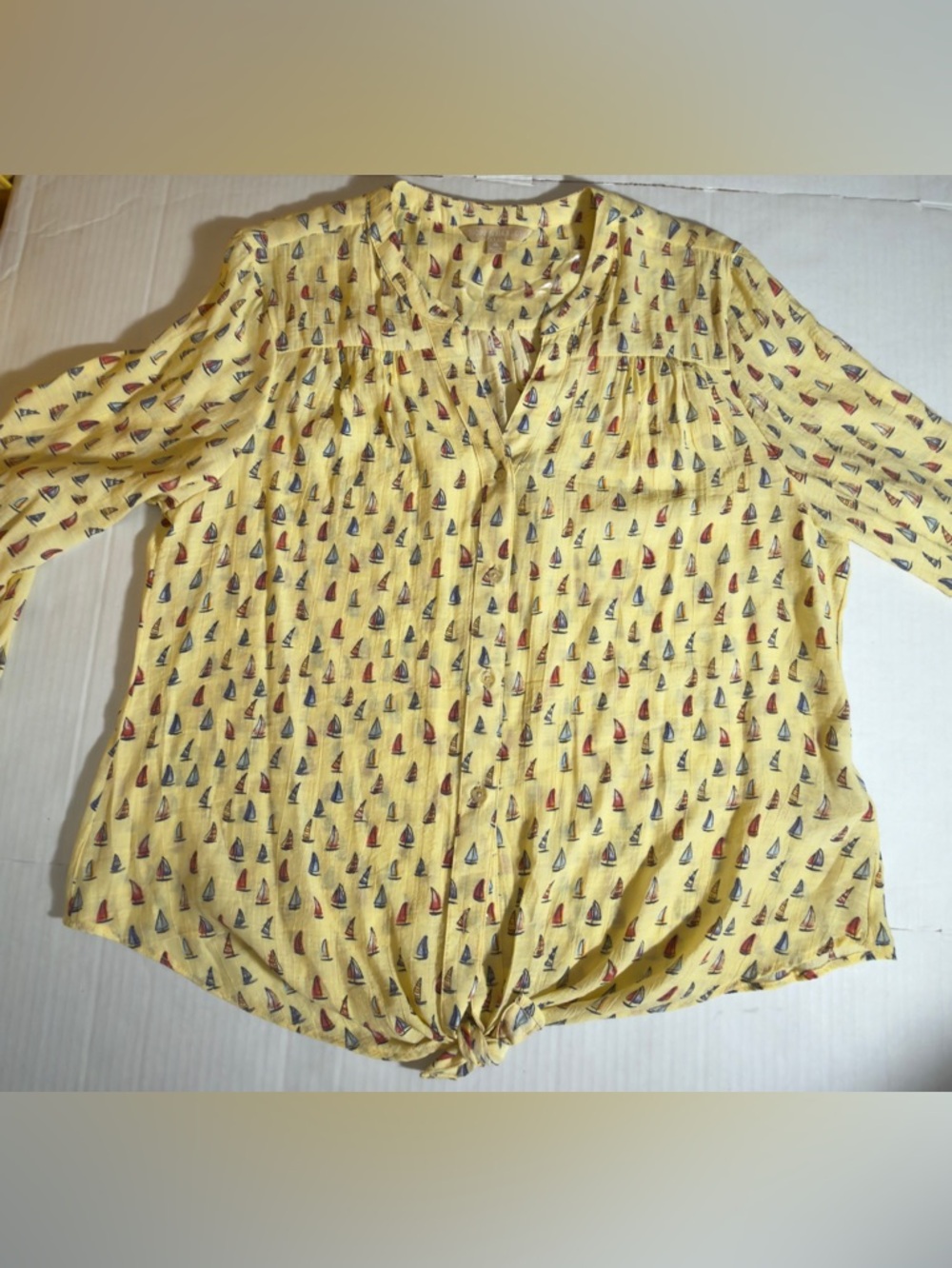 Yellow Printed Knot-Front Women’s Blouse